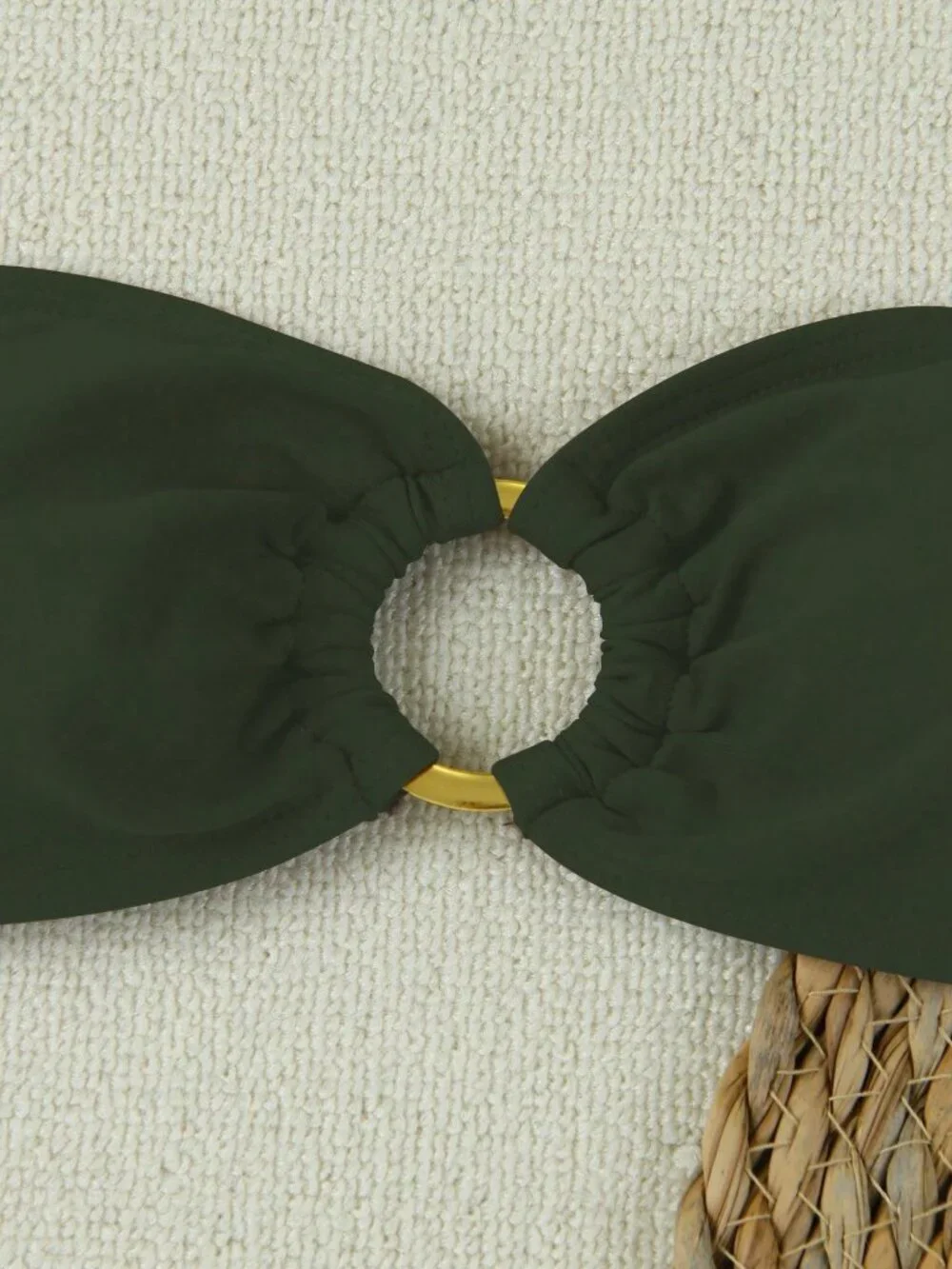 Army Green Bandeau Circular Ring Women's Beach Holiday Party Bikini Swimsuit
